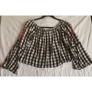Plaid Bell Sleeve Blouse- Size Medium